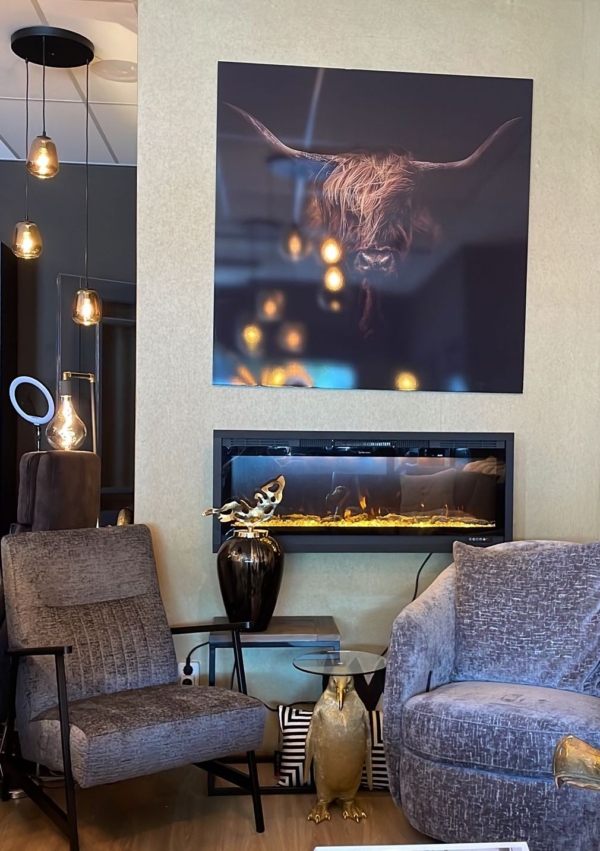 Baveno 110 elektrische inbouwhaard – moderne sfeerhaard met realistisch LED-vlambeeld en luxe afwerking