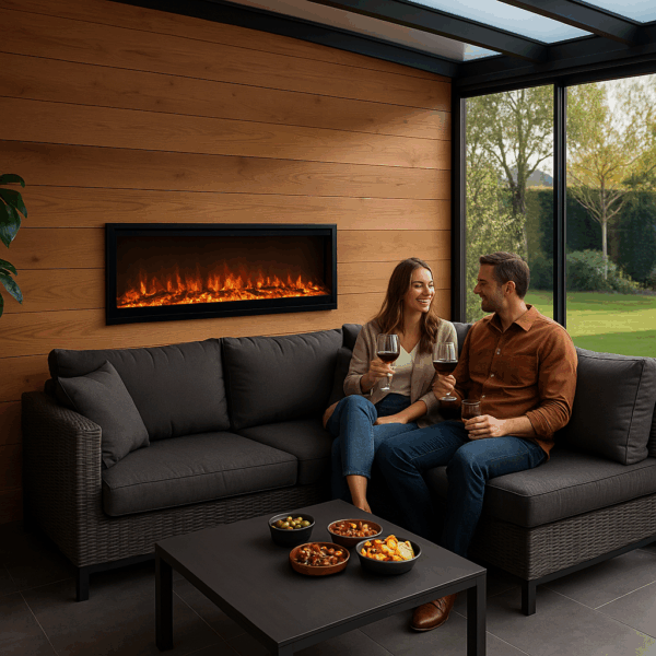 Baveno 130 elektrische inbouwhaard – moderne sfeerhaard met realistisch LED-vlambeeld en luxe afwerking