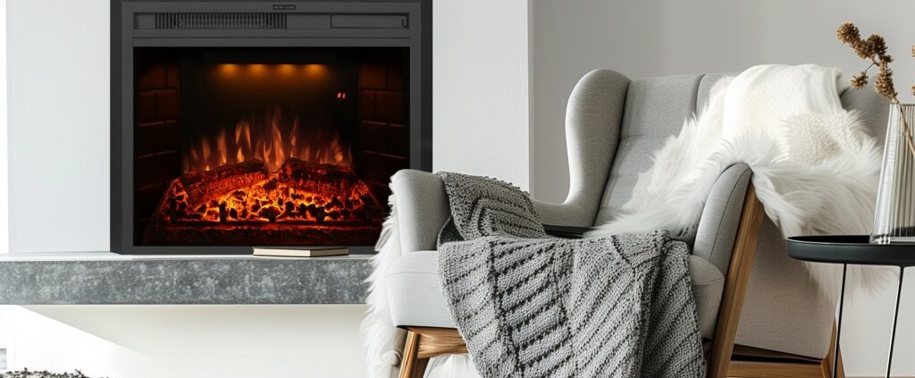Comfortable at Home, Arona 64 elektrische inzethaard – compacte sfeerhaard met realistisch LED-vlambeeld voor schouw of inbouw
