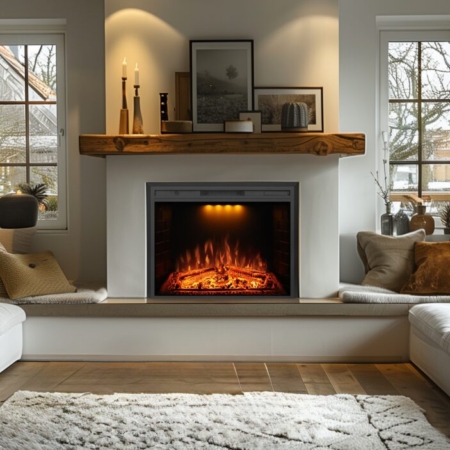 Arona 90 elektrische inzethaard – compacte sfeerhaard met realistisch LED-vlambeeld voor schouw of inbouw