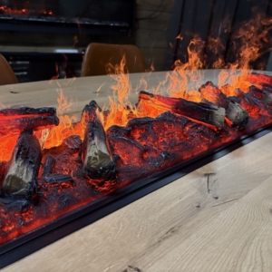 Zijaanzicht, vaste houtset voor Bellagio waterdamp-haard – realistische houtdecoratie voor elektrische 3D sfeerhaard