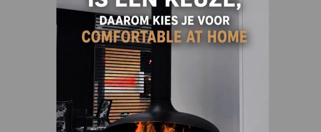 Moderne elektrische sfeerhaard van Comfortable at Home vervaardigd uit hoogwaardige duurzame materialen in een stijlvolle woonkamer.