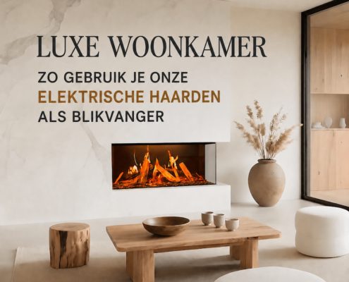 Luxe woonkamer met elektrische haard als stijlvolle blikvanger