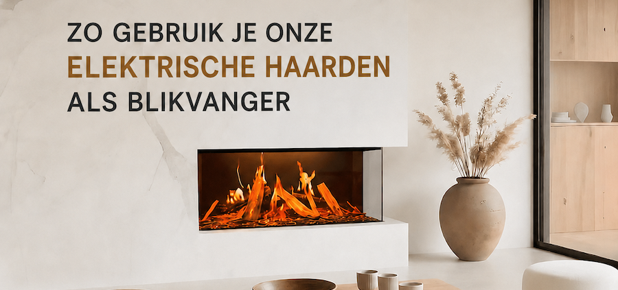 Luxe woonkamer met elektrische haard als stijlvolle blikvanger